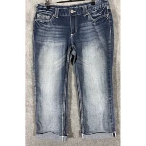 Rhythm in Blues Jeans Womens 10‎ Regular Blue Bryson Embroidered Pockets Stretch